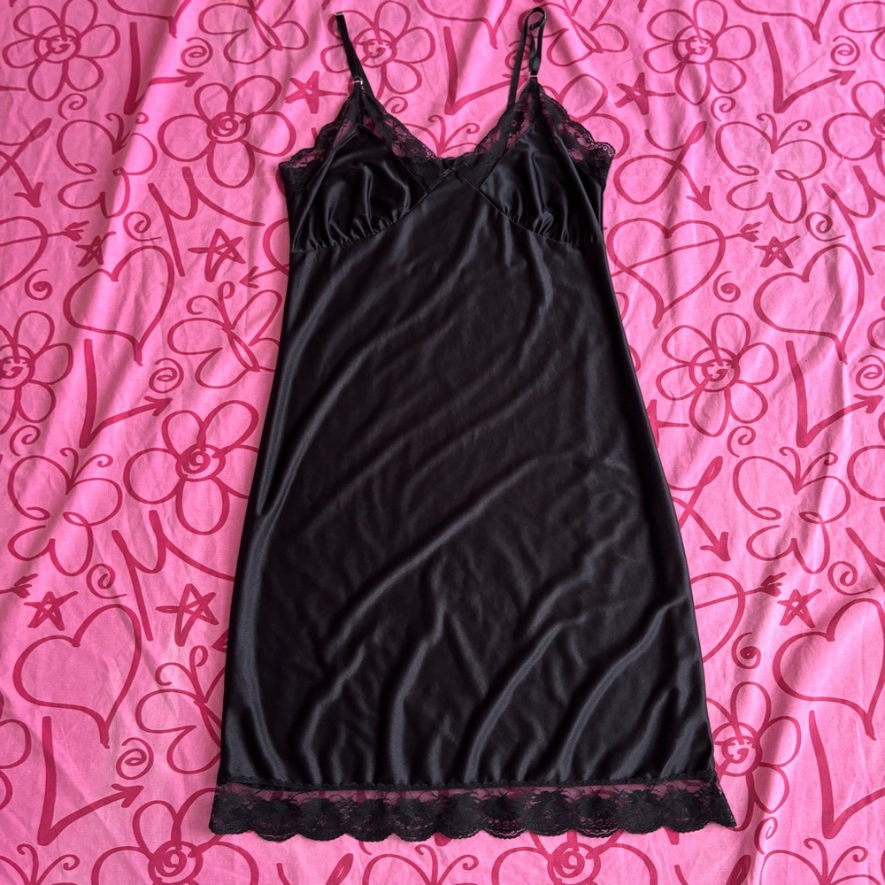 Whimsygoth Black Lace Trim Slip Dress